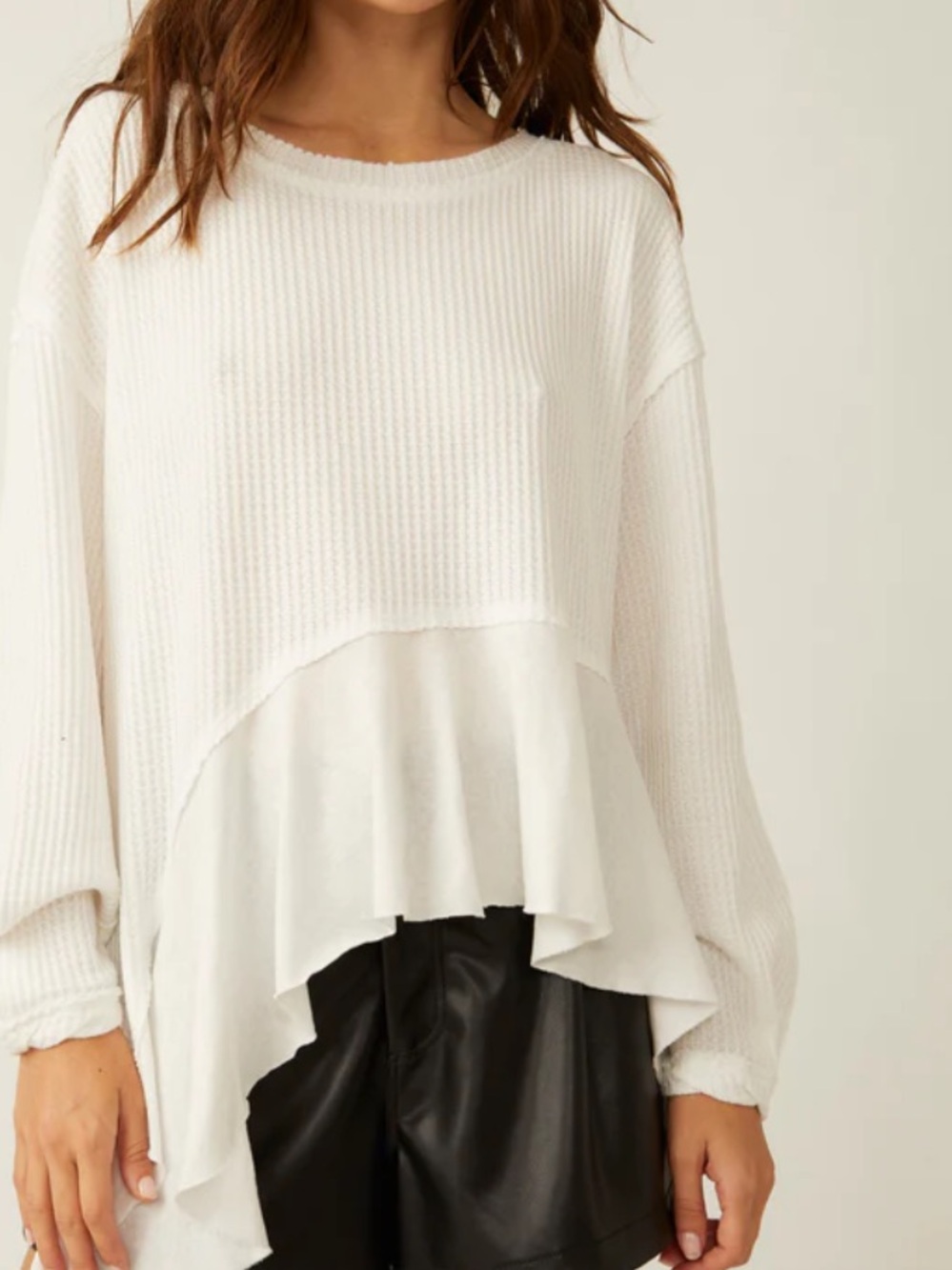 We The Free - Free People Vada Thermal Waffle Knit Asymmetrical Top White Large